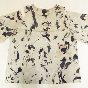 Worthington Creme and Floral Cold Shoulder Blouse